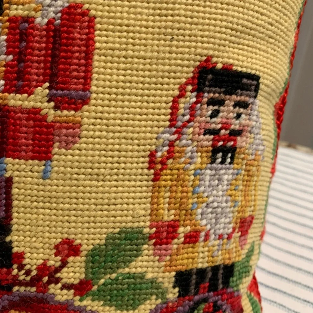 Vintage Nutcracker Needlepoint Christmas Decorative Pillow